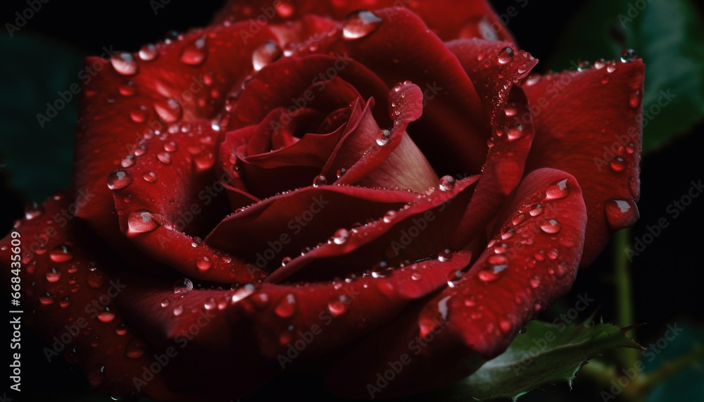 Vibrant pink blossom, wet with dew, symbolizes romance and love generated by AI Vibrant pink blossom, wet with dew, symbolizes romance and love generated by AI