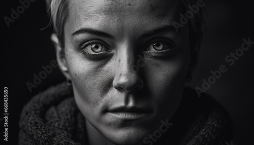 Sadness and beauty captured in close up portrait of young woman generated by AI