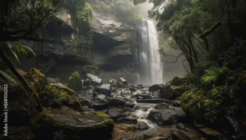 Tranquil scene of flowing water in tropical rainforest heaven generated by AI