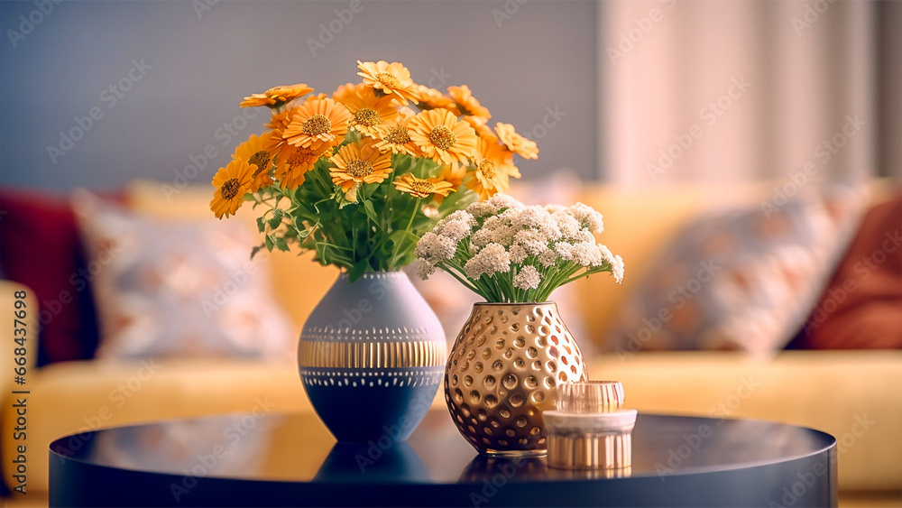  floral vases and a vase on a table, GENERATIVE AI	 - obrazy, fototapety, plakaty 