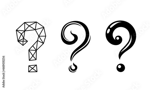 Question marks line set. Frequently asked questions. Feedback and information. Stickers for social networks and messengers. Linear flat vector collection isolated on white background