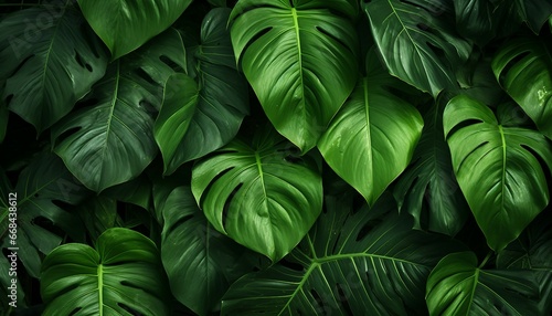 tropical leaves background top view  closeup nature view of green leaves background. Generative AI