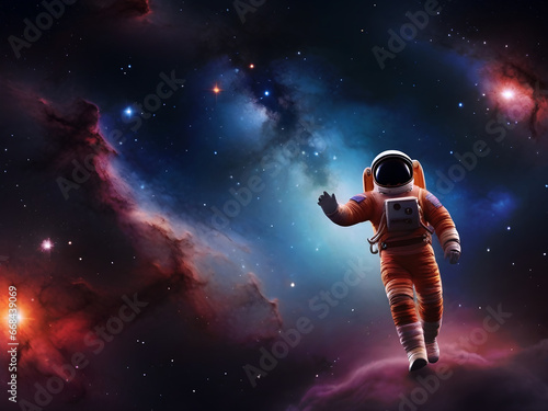 The Astronaut walking alone at the outer space. Space exploration
