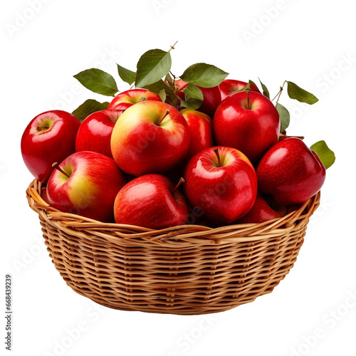 apples with drops in a wicker basket on light wooden and grunge
 photo