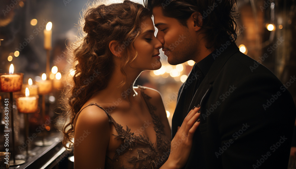 Young couple embracing, smiling, enjoying love and togetherness outdoors generated by AI Young couple embracing, smiling, enjoying love and togetherness outdoors generated by AI