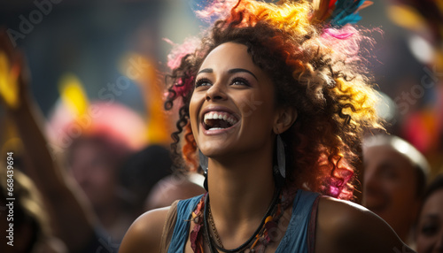 Young women enjoying a Brazilian music festival, dancing carefree generated by AI