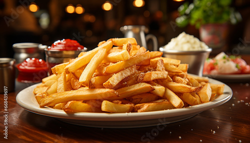 Freshness and heat on a plate of gourmet French fries generated by AI