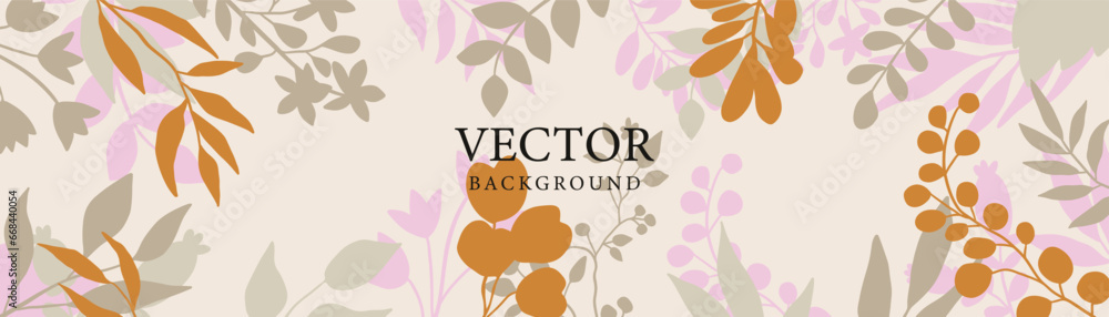 Natural rectangular template with autumn leaves and geometric shapes. Editable vector background for social media posts, sale, greeting cards, invitations, mobile apps, banners and web ads