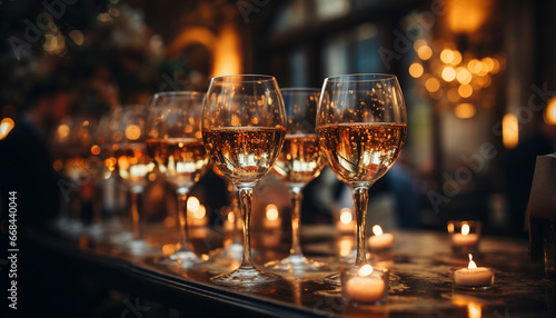 Luxury celebration, drink wine, night party, candlelit romance, elegant table generated by AI
