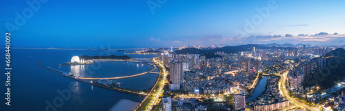 Aerial photography of modern architectural landscape at night in Zhuhai  China