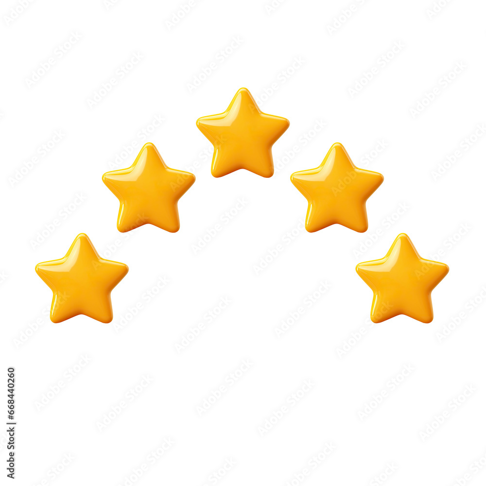 Costumer experience rating feedback concept, gold five stars service rating isolated on transparent background Costumer experience rating feedback concept, gold five stars service rating isolated on transparent background