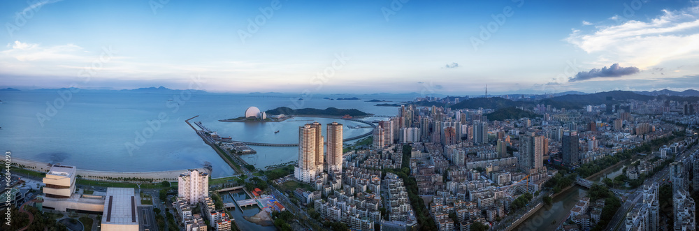 Aerial photography of modern architectural landscape at night in Zhuhai, China