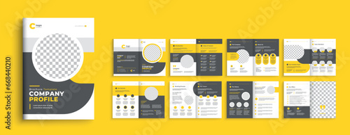 Company profile brochure template layout design, Corporate modern yellow colour shape template design.