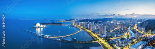 Aerial photography of modern architectural landscape at night in Zhuhai, China © 昊 周