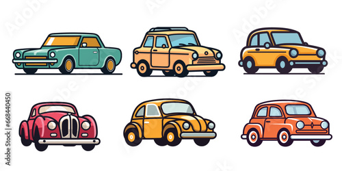 Set of retro car icons. Vector illustration in flat design style.