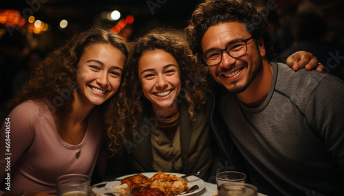 Group of young adults enjoying a fun night out together generated by AI