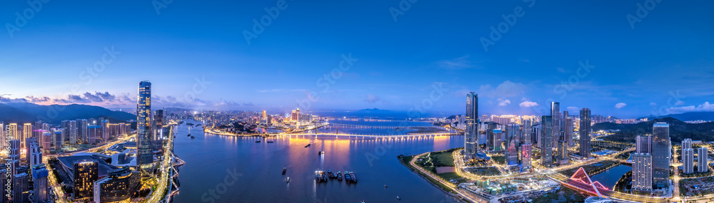 Aerial photography of modern architectural landscape at night in Zhuhai, China