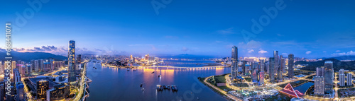 Aerial photography of modern architectural landscape at night in Zhuhai  China