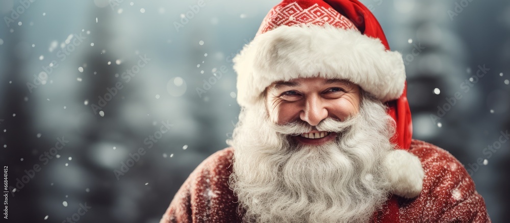 Winter festivities with snow and holiday cheer New year joy Santa and snowman with beard Winter festivities with snow and holiday cheer New year joy Santa and snowman with beard