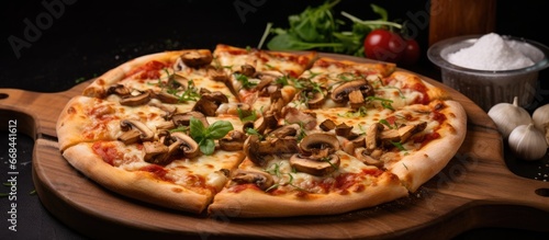 Tasty street pizza with chicken mushrooms and cheese