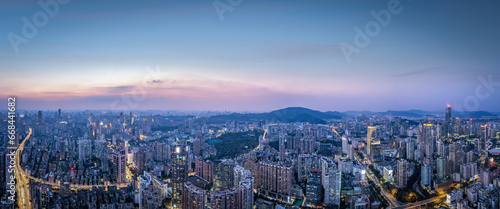 Aerial photography of modern architectural landscapes at night in Guangzhou, China