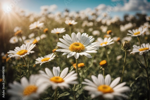 Enchanting Daisy Field with Dreamy Bokeh Light Effect