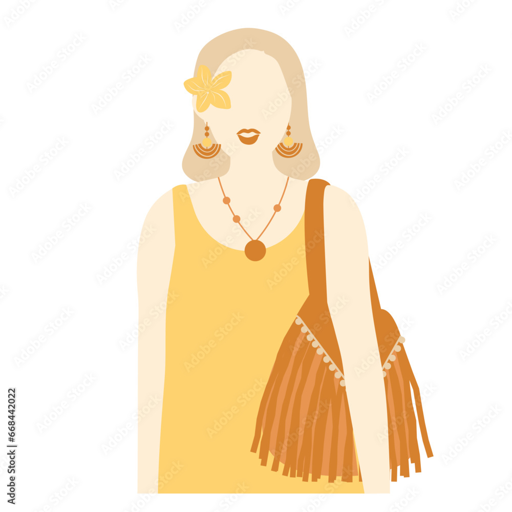Short Hair Girl With Brown Fringe Handbag | Fashion Silhouette Short Hair Girl With Brown Fringe Handbag | Fashion Silhouette