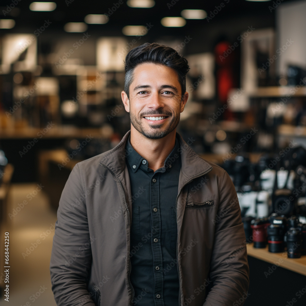 Portrait of a smiling male photographer standing in a photo studio.