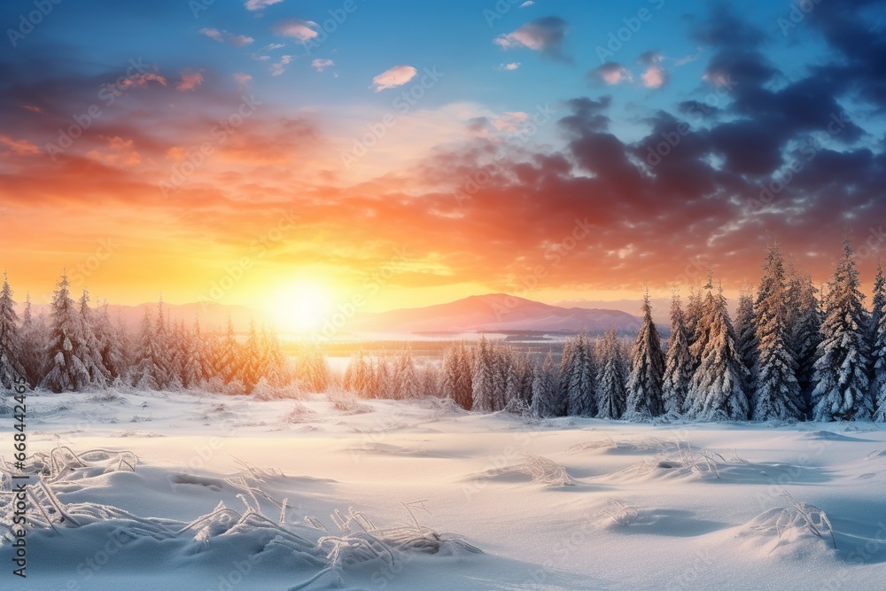 Sunrice winter background and copy space, generative ai Sunrice winter background and copy space, generative ai