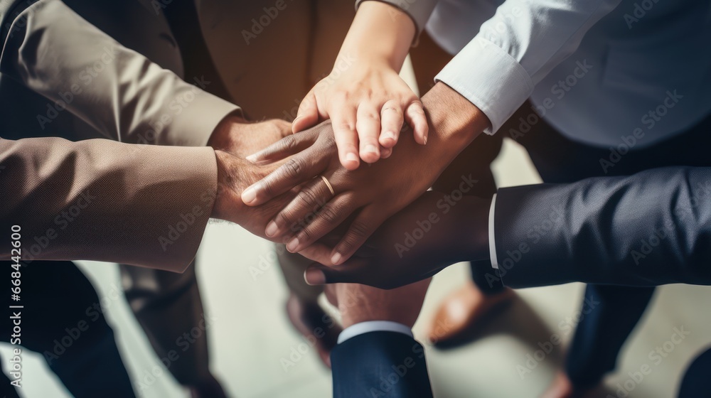 custom made wallpaper toronto digitalTop view of business team shaking hands, covering hands, hands joining forces together.