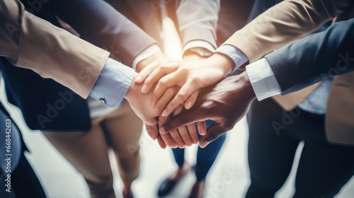 Wallpaper Mural Top view of business team shaking hands, covering hands, hands joining forces together. Torontodigital.ca