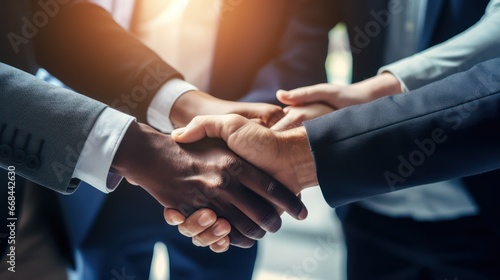 Wallpaper Mural Top view of business team shaking hands, covering hands, hands joining forces together. Torontodigital.ca