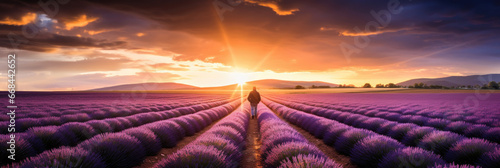 beautiful twilight sky in a lavender field