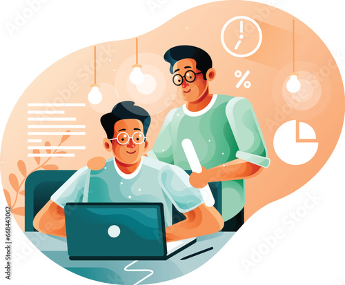 Leader supervising office worker in creative startup