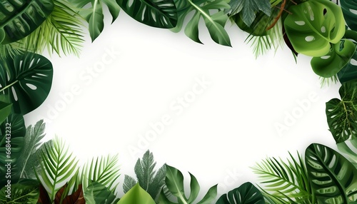 tropical leaves frame background with copy space top view. Generative AI © Breyenaiimages