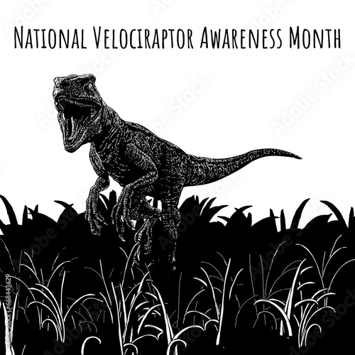 National Velociraptor Awareness Month hand drawing vector isolated on background.