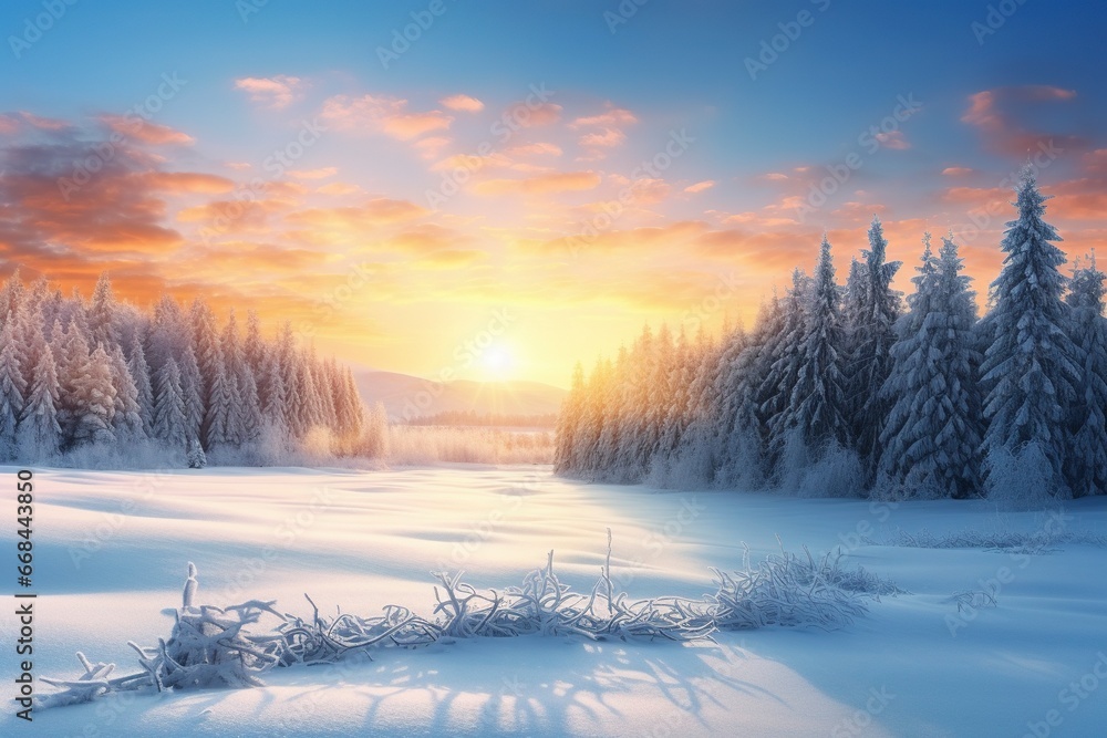 Sunrice winter background and copy space, generative ai Sunrice winter background and copy space, generative ai