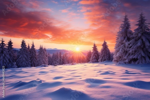 Sunrice winter background and copy space, generative ai