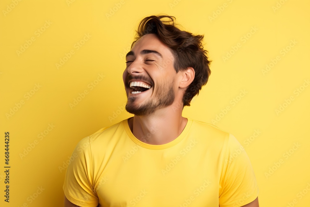 portrait of a happy man on a yellow background portrait of a happy man on a yellow background