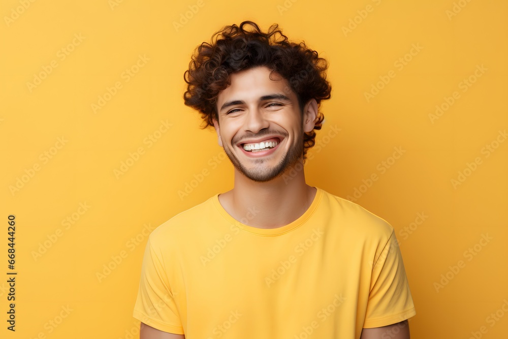 portrait of a happy young man on a yellow background portrait of a happy young man on a yellow background