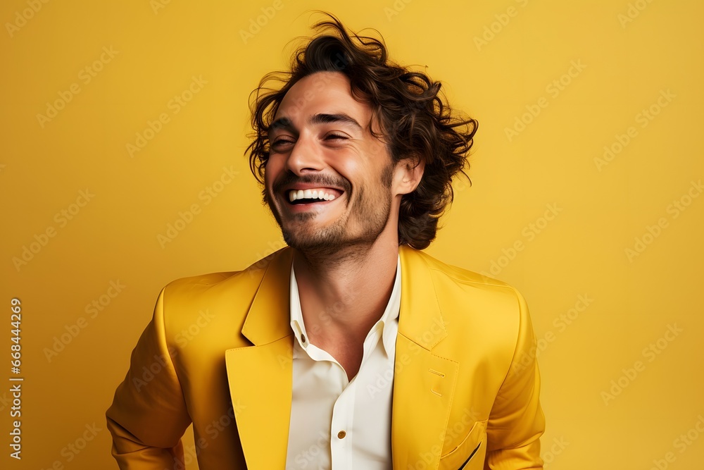portrait of a happy businessman on a yellow background portrait of a happy businessman on a yellow background
