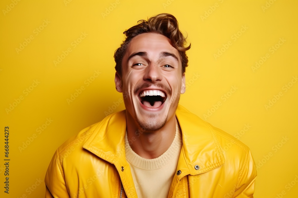 portrait of a happy man on a yellow background portrait of a happy man on a yellow background