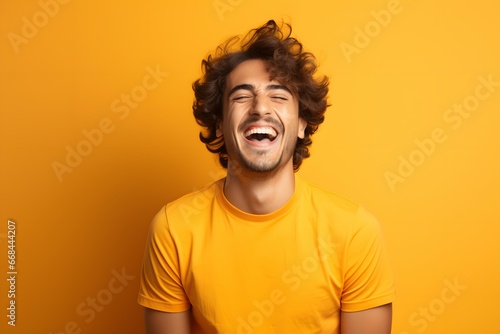 portrait of a happy man on a yellow background