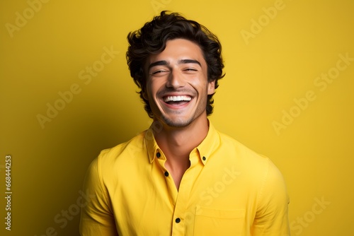 portrait of a happy man on a yellow background © Rax Qiu