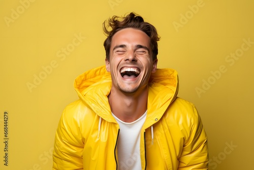 portrait of a happy man on a yellow background © Rax Qiu