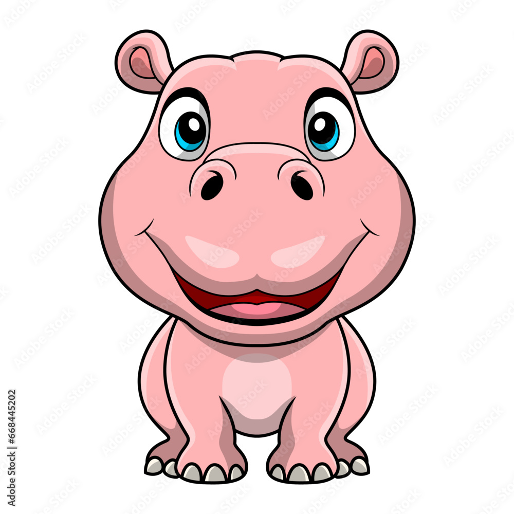 Cute hippo cartoon on white background Cute hippo cartoon on white background