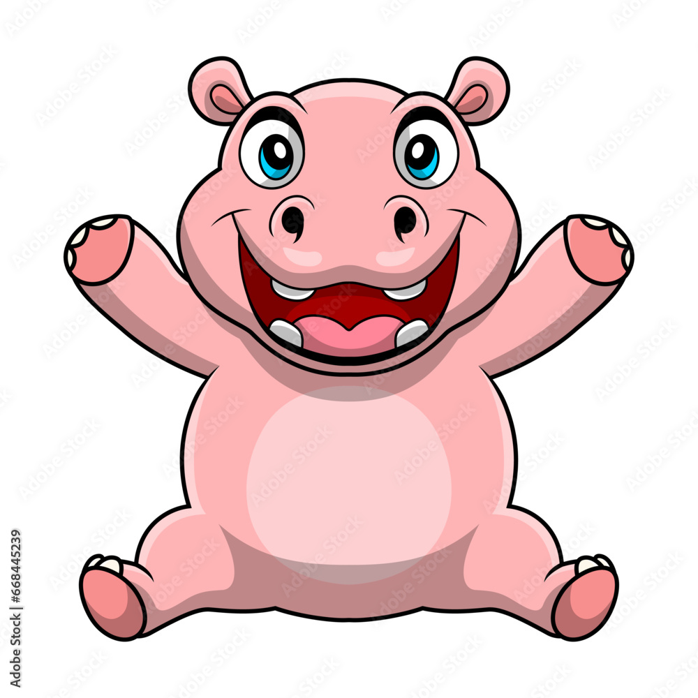 Cute hippo cartoon on white background Cute hippo cartoon on white background