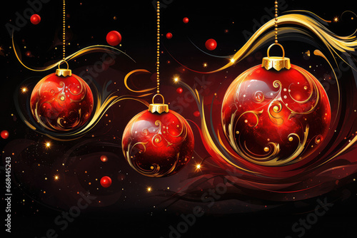 Christmas background with red gorgeous Christmas balls. 