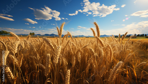 Rural scene agriculture, nature, farm, wheat, summer, outdoors, growth, yellow, landscape generated by AI