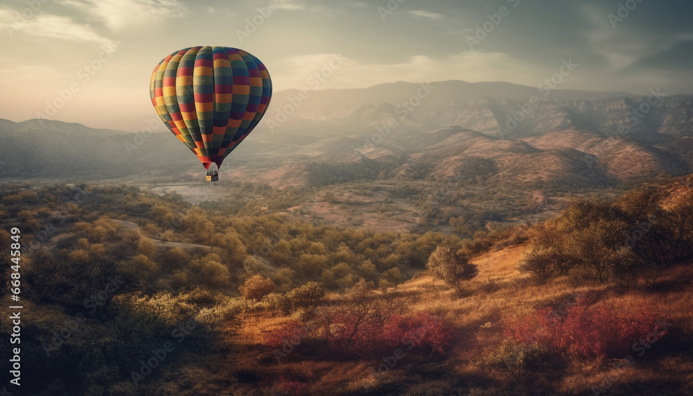 Flying high in a multi colored hot air balloon adventure generated by AI